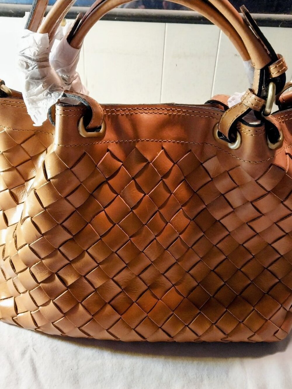 Patricia Nash Limited Edition Discovery Woven Leather Rometta Satchel Naturale